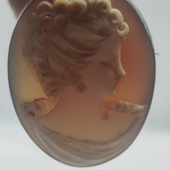 Antique Hand Carved Genuine Shell Cameo Pendant/ Brooch Silver 800 - Picture 13 of 14